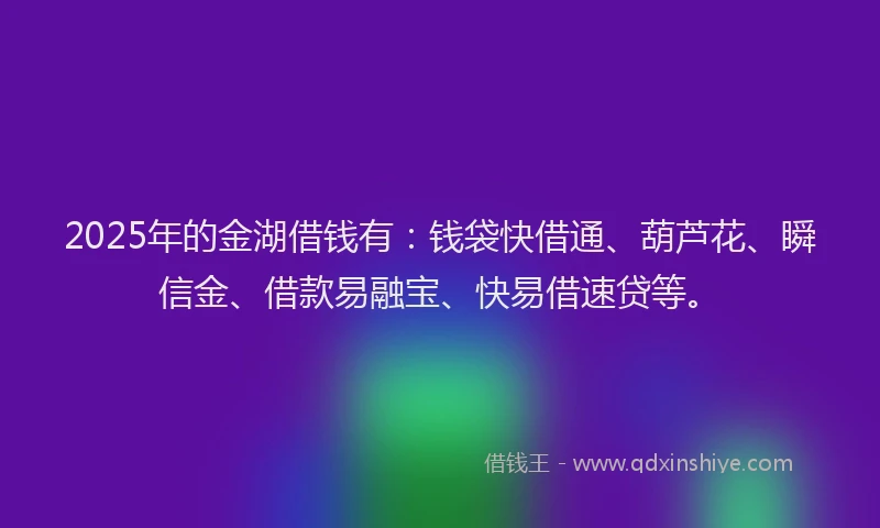 2025年的金湖借钱有：钱袋快借通、葫芦花、瞬信金、借款易融宝、快易借速贷等。