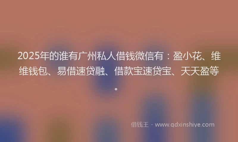 2025年的谁有广州私人借钱微信有：盈小花、维维钱包、易借速贷融、借款宝速贷宝、天天盈等。