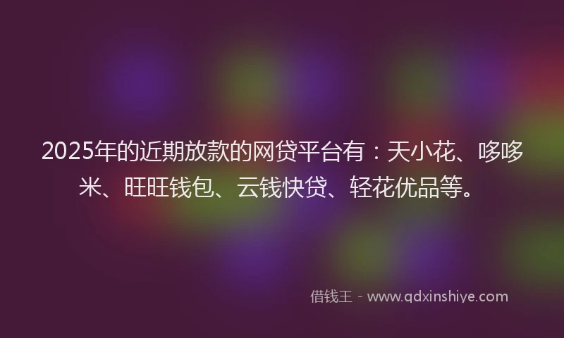 2025年的近期放款的网贷平台有：天小花、哆哆米、旺旺钱包、云钱快贷、轻花优品等。