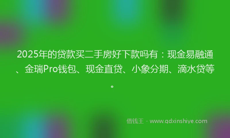 2025年的贷款买二手房好下款吗有：现金易融通、金瑞Pro钱包、现金直贷、小象分期、滴水贷等。