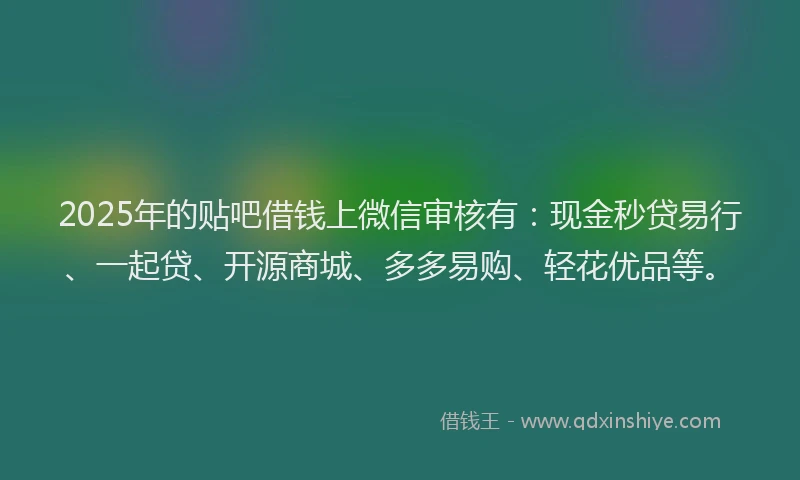 2025年的贴吧借钱上微信审核有：现金秒贷易行、一起贷、开源商城、多多易购、轻花优品等。