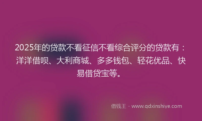 2025年的贷款不看征信不看综合评分的贷款有：洋洋借呗、大利商城、多多钱包、轻花优品、快易借贷宝等。