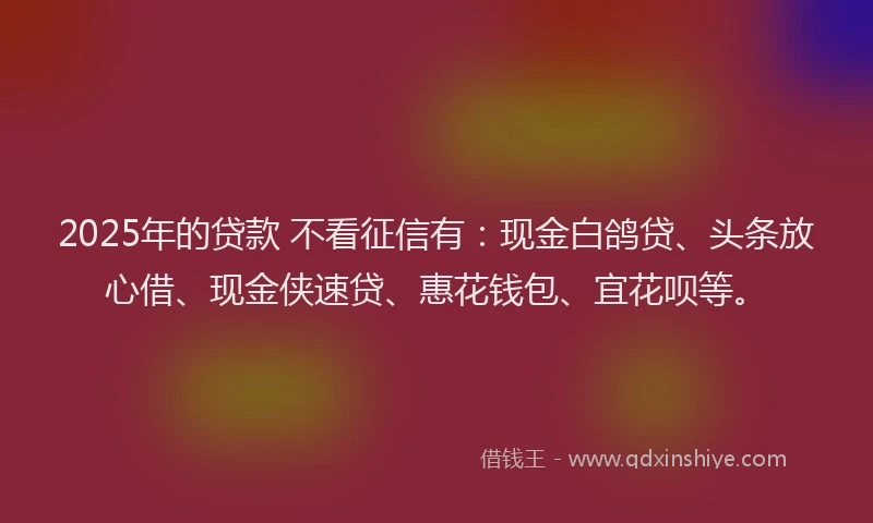 2025年的贷款 不看征信有：现金白鸽贷、头条放心借、现金侠速贷、惠花钱包、宜花呗等。