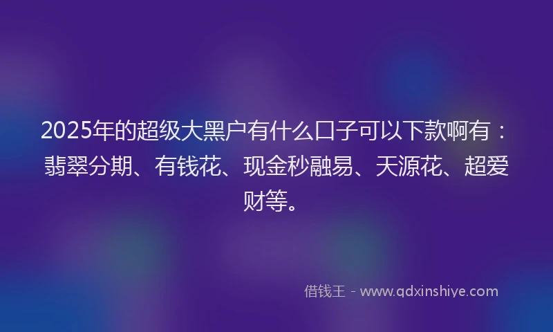 2025年的超级大黑户有什么口子可以下款啊有：翡翠分期、有钱花、现金秒融易、天源花、超爱财等。