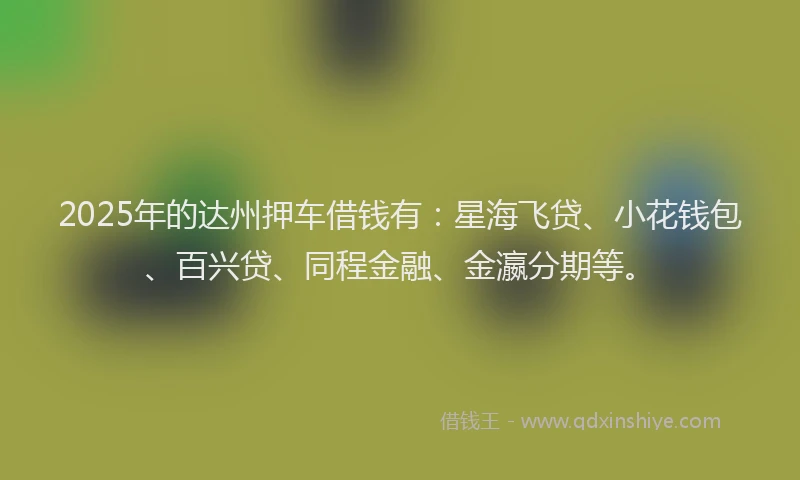 2025年的达州押车借钱有：星海飞贷、小花钱包、百兴贷、同程金融、金瀛分期等。