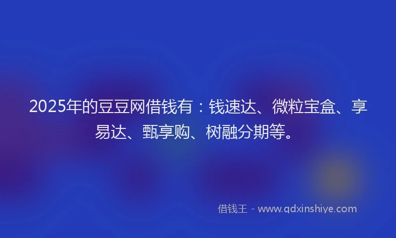 2025年的豆豆网借钱有：钱速达、微粒宝盒、享易达、甄享购、树融分期等。