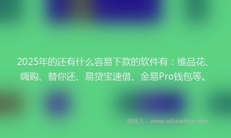 2025年的还有什么容易下款的软件有：维品花、嗨购、替你还、易贷宝速借、金易Pro钱包等。