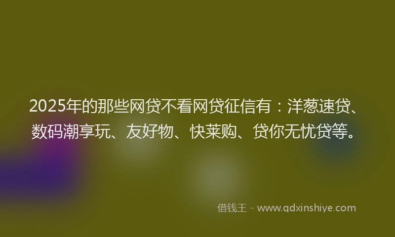 2025年的那些网贷不看网贷征信有：洋葱速贷、数码潮享玩、友好物、快莱购、贷你无忧贷等。