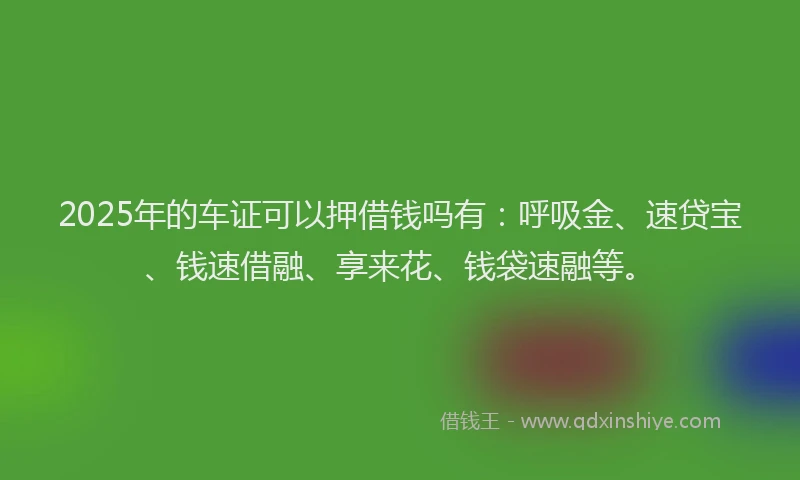 2025年的车证可以押借钱吗有：呼吸金、速贷宝、钱速借融、享来花、钱袋速融等。