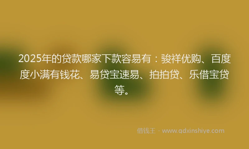 2025年的贷款哪家下款容易有：骏祥优购、百度度小满有钱花、易贷宝速易、拍拍贷、乐借宝贷等。