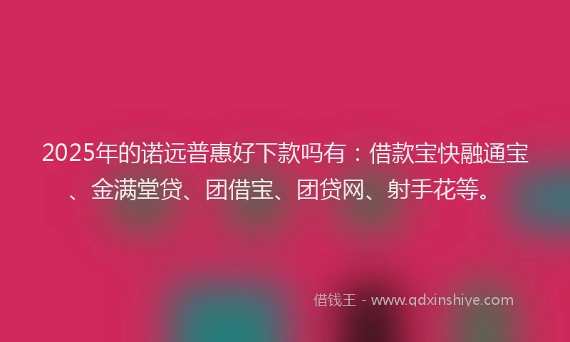 2025年的诺远普惠好下款吗有：借款宝快融通宝、金满堂贷、团借宝、团贷网、射手花等。
