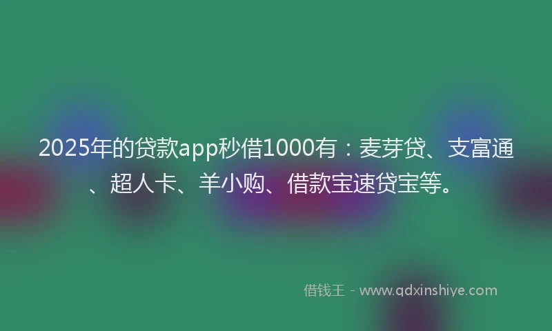 2025年的贷款app秒借1000有：麦芽贷、支富通、超人卡、羊小购、借款宝速贷宝等。