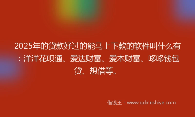 2025年的贷款好过的能马上下款的软件叫什么有：洋洋花呗通、爱达财富、爱木财富、哆哆钱包贷、想借等。