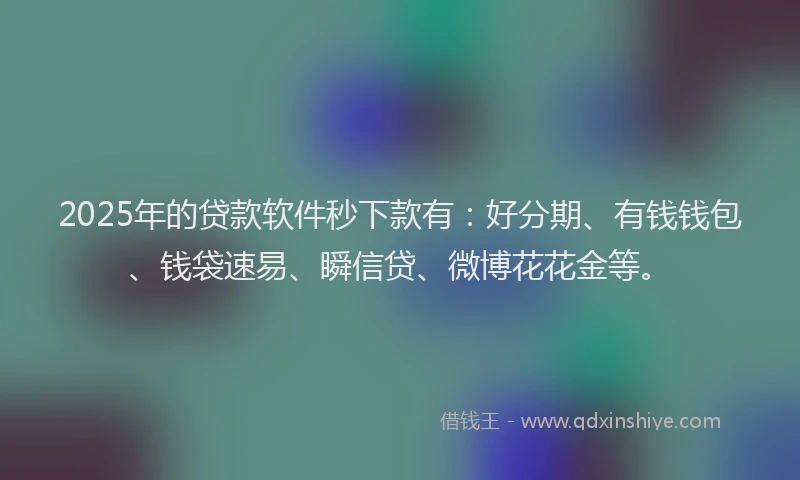 2025年的贷款软件秒下款有：好分期、有钱钱包、钱袋速易、瞬信贷、微博花花金等。