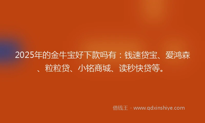 2025年的金牛宝好下款吗有：钱速贷宝、爱鸿森、粒粒贷、小铭商城、读秒快贷等。