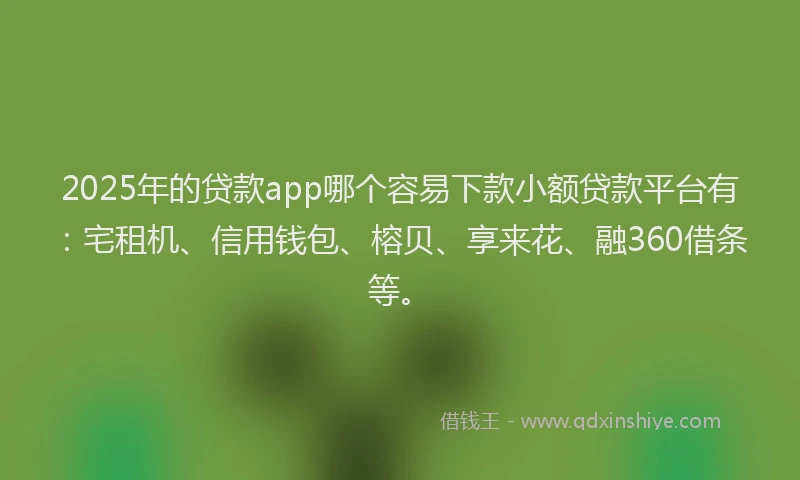 2025年的贷款app哪个容易下款小额贷款平台有：宅租机、信用钱包、榕贝、享来花、融360借条等。