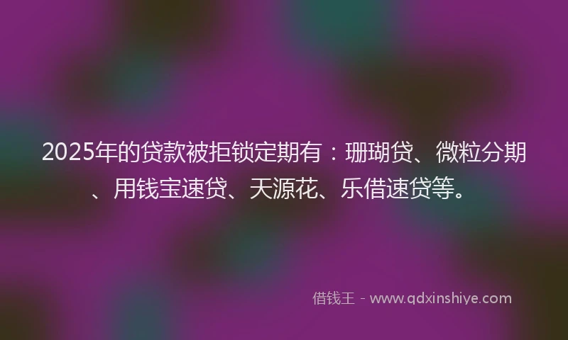 2025年的贷款被拒锁定期有：珊瑚贷、微粒分期、用钱宝速贷、天源花、乐借速贷等。