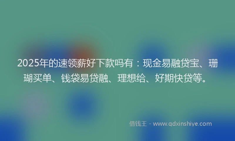2025年的速领薪好下款吗有：现金易融贷宝、珊瑚买单、钱袋易贷融、理想给、好期快贷等。