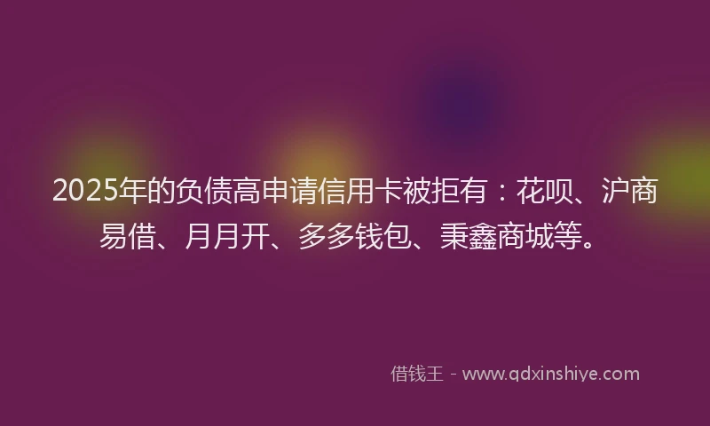 2025年的负债高申请信用卡被拒有：花呗、沪商易借、月月开、多多钱包、秉鑫商城等。