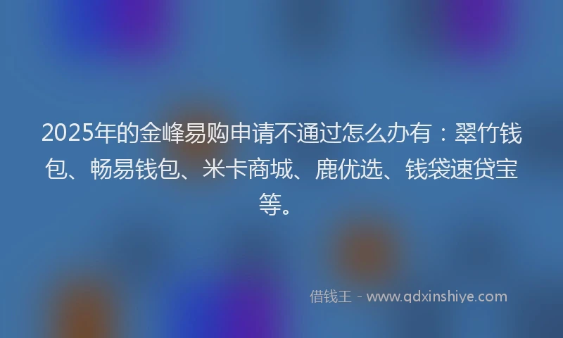 2025年的金峰易购申请不通过怎么办有：翠竹钱包、畅易钱包、米卡商城、鹿优选、钱袋速贷宝等。