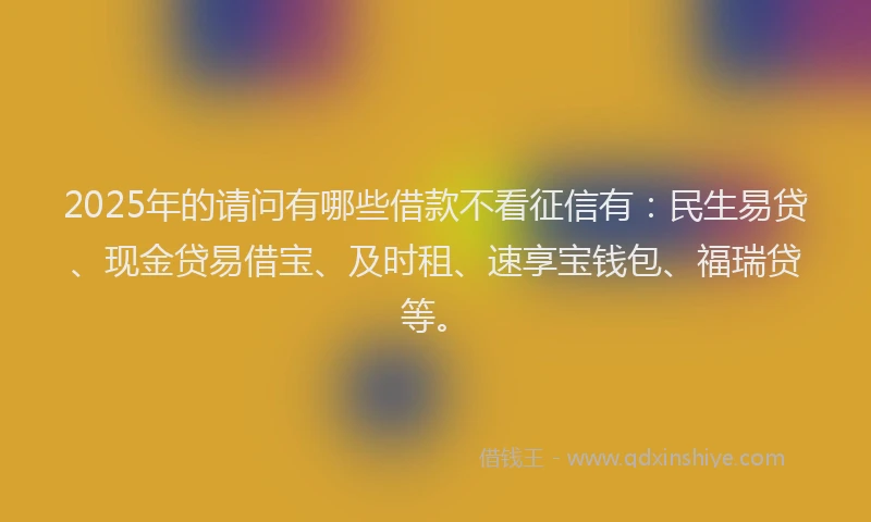 2025年的请问有哪些借款不看征信有：民生易贷、现金贷易借宝、及时租、速享宝钱包、福瑞贷等。