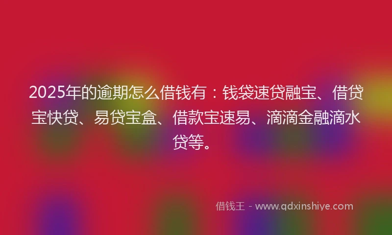 2025年的逾期怎么借钱有：钱袋速贷融宝、借贷宝快贷、易贷宝盒、借款宝速易、滴滴金融滴水贷等。