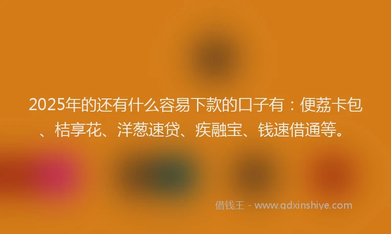 2025年的还有什么容易下款的口子有：便荔卡包、桔享花、洋葱速贷、疾融宝、钱速借通等。