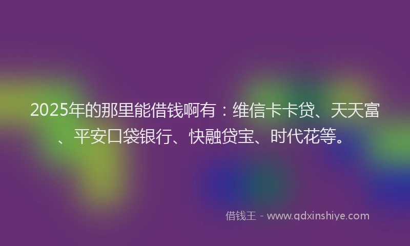 2025年的那里能借钱啊有：维信卡卡贷、天天富、平安口袋银行、快融贷宝、时代花等。