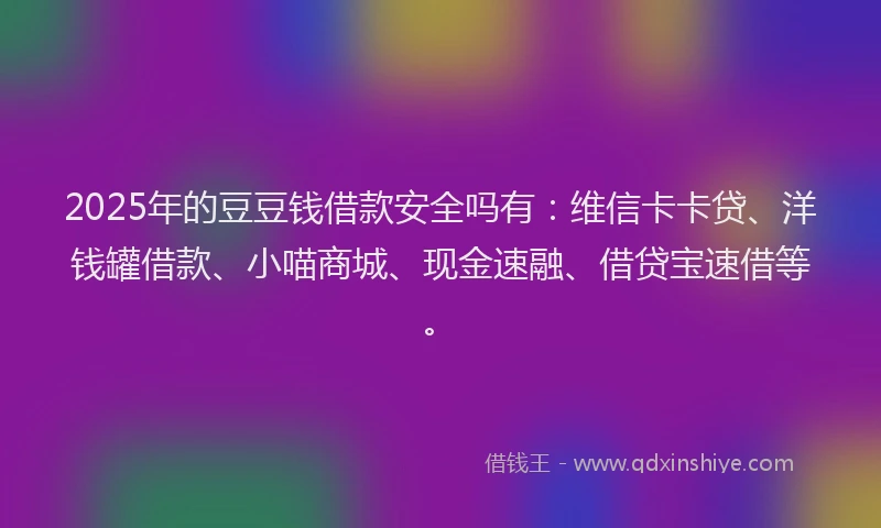 2025年的豆豆钱借款安全吗有：维信卡卡贷、洋钱罐借款、小喵商城、现金速融、借贷宝速借等。