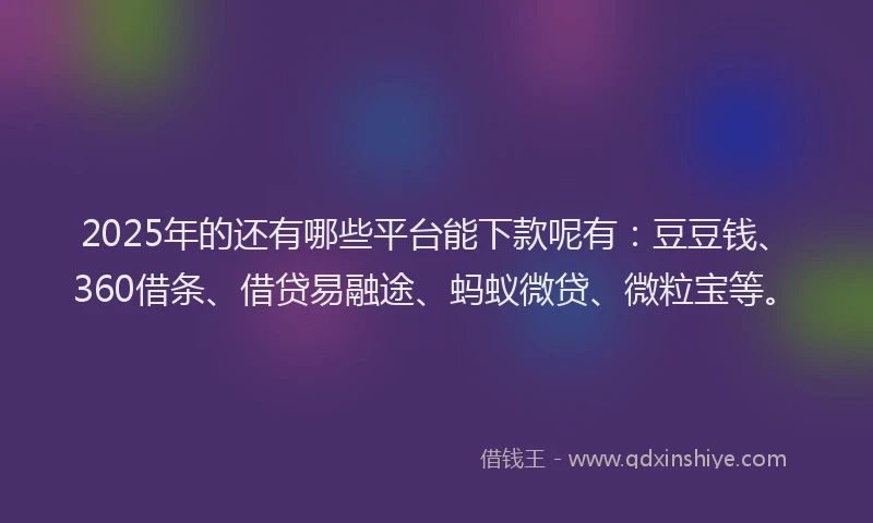 2025年的还有哪些平台能下款呢有：豆豆钱、360借条、借贷易融途、蚂蚁微贷、微粒宝等。