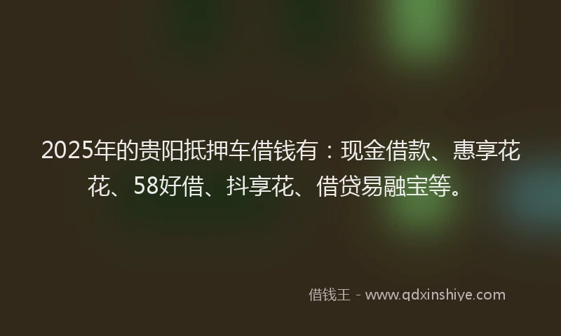 2025年的贵阳抵押车借钱有：现金借款、惠享花花、58好借、抖享花、借贷易融宝等。