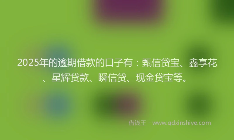 2025年的逾期借款的口子有：甄信贷宝、鑫享花、星辉贷款、瞬信贷、现金贷宝等。