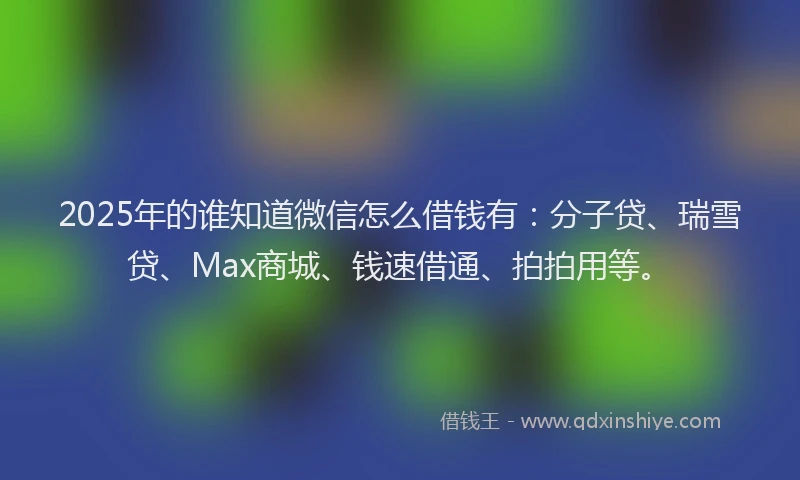 2025年的谁知道微信怎么借钱有：分子贷、瑞雪贷、Max商城、钱速借通、拍拍用等。
