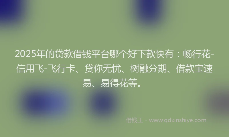 2025年的贷款借钱平台哪个好下款快有：畅行花-信用飞-飞行卡、贷你无忧、树融分期、借款宝速易、易得花等。