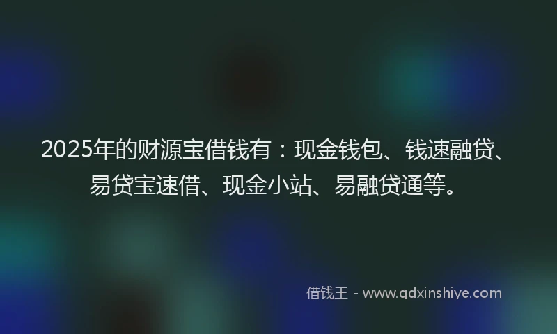 2025年的财源宝借钱有：现金钱包、钱速融贷、易贷宝速借、现金小站、易融贷通等。