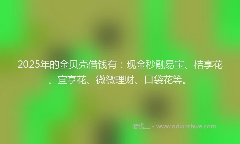 2025年的金贝壳借钱有：现金秒融易宝、桔享花、宜享花、微微理财、口袋花等。