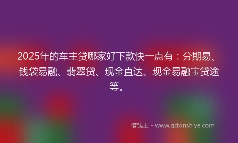 2025年的车主贷哪家好下款快一点有：分期易、钱袋易融、翡翠贷、现金直达、现金易融宝贷途等。