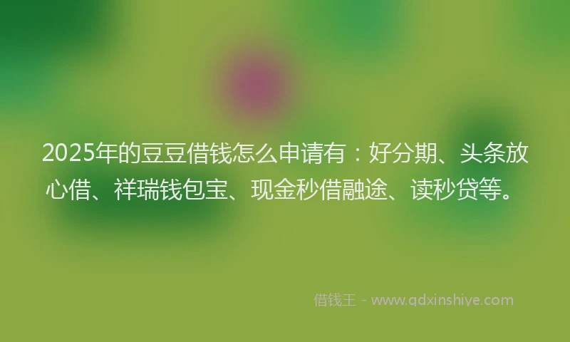 2025年的豆豆借钱怎么申请有：好分期、头条放心借、祥瑞钱包宝、现金秒借融途、读秒贷等。