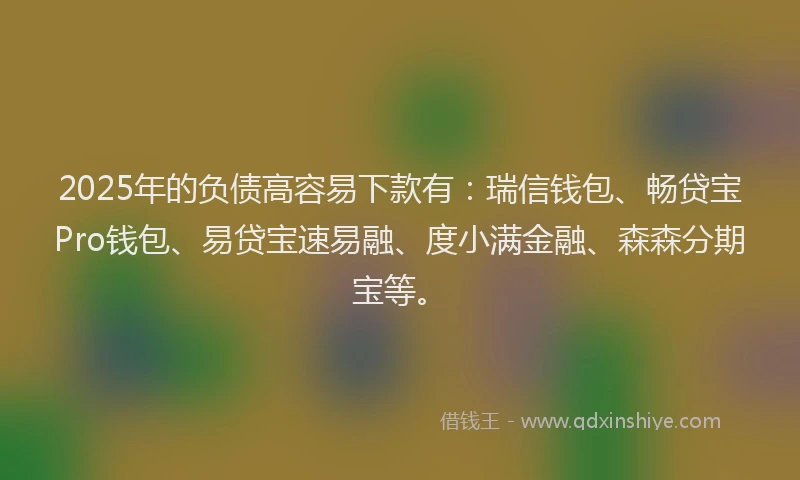 2025年的负债高容易下款有：瑞信钱包、畅贷宝Pro钱包、易贷宝速易融、度小满金融、森森分期宝等。