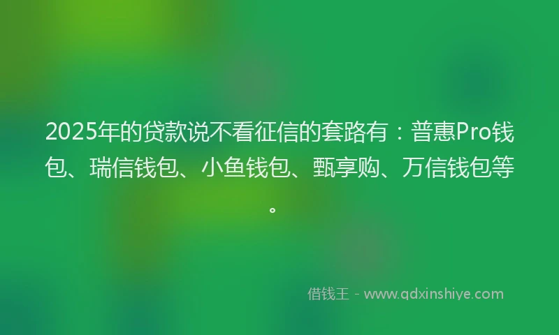 2025年的贷款说不看征信的套路有：普惠Pro钱包、瑞信钱包、小鱼钱包、甄享购、万信钱包等。