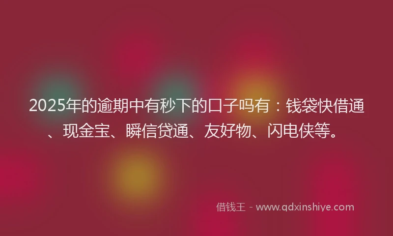 2025年的逾期中有秒下的口子吗有：钱袋快借通、现金宝、瞬信贷通、友好物、闪电侠等。