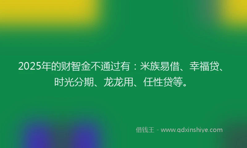 2025年的财智金不通过有：米族易借、幸福贷、时光分期、龙龙用、任性贷等。