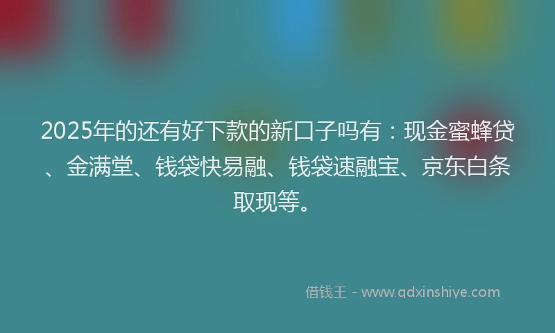 2025年的还有好下款的新口子吗有：现金蜜蜂贷、金满堂、钱袋快易融、钱袋速融宝、京东白条取现等。