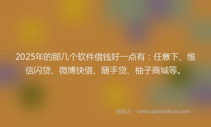 2025年的那几个软件借钱好一点有：任意下、维信闪贷、微博快借、随手贷、柚子商城等。