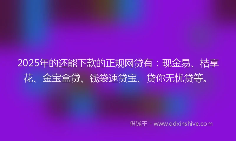 2025年的还能下款的正规网贷有：现金易、桔享花、金宝盒贷、钱袋速贷宝、贷你无忧贷等。