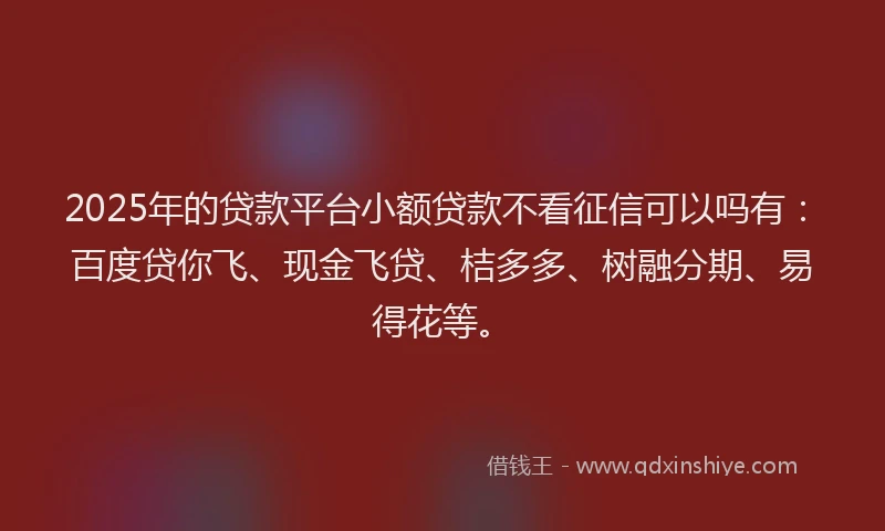 2025年的贷款平台小额贷款不看征信可以吗有：百度贷你飞、现金飞贷、桔多多、树融分期、易得花等。