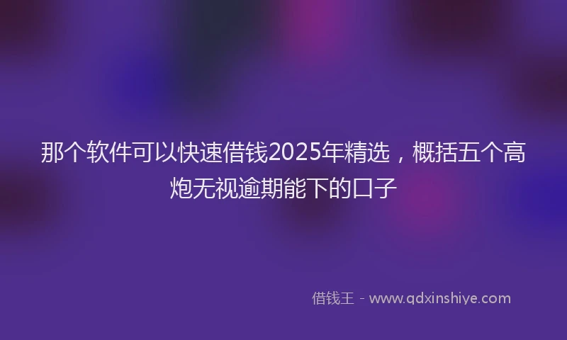 那个软件可以快速借钱2025年精选，概括五个高炮无视逾期能下的口子