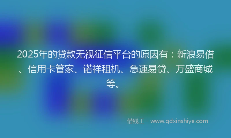 2025年的贷款无视征信平台的原因有：新浪易借、信用卡管家、诺祥租机、急速易贷、万盛商城等。