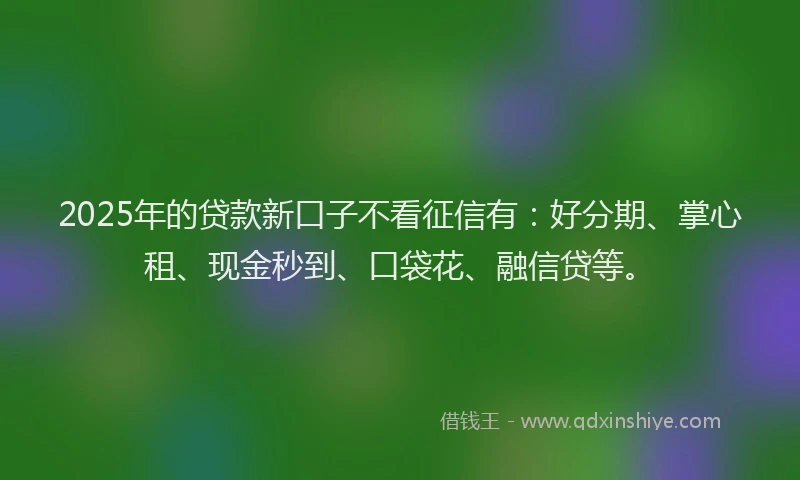 2025年的贷款新口子不看征信有：好分期、掌心租、现金秒到、口袋花、融信贷等。
