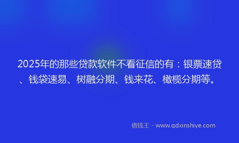 2025年的那些贷款软件不看征信的有：银票速贷、钱袋速易、树融分期、钱来花、橄榄分期等。